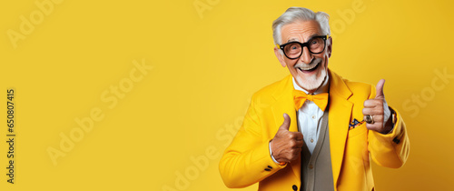 A happy smiling senior man showing thumb up. Generative AI photo