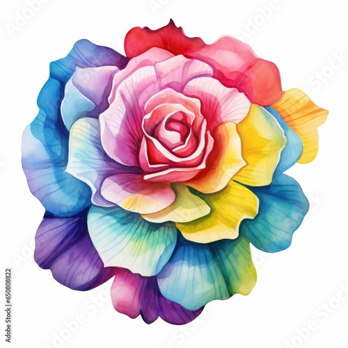 Bright colorful watercolor flower, abstract rose, clipart on a white background
