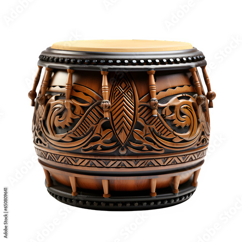 traditional drum instrument isolated on transparent background ,wooden tribal drum png ,generative ai photo