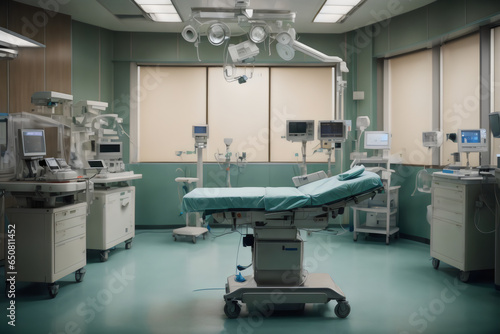 Empty operating room with medical equipment