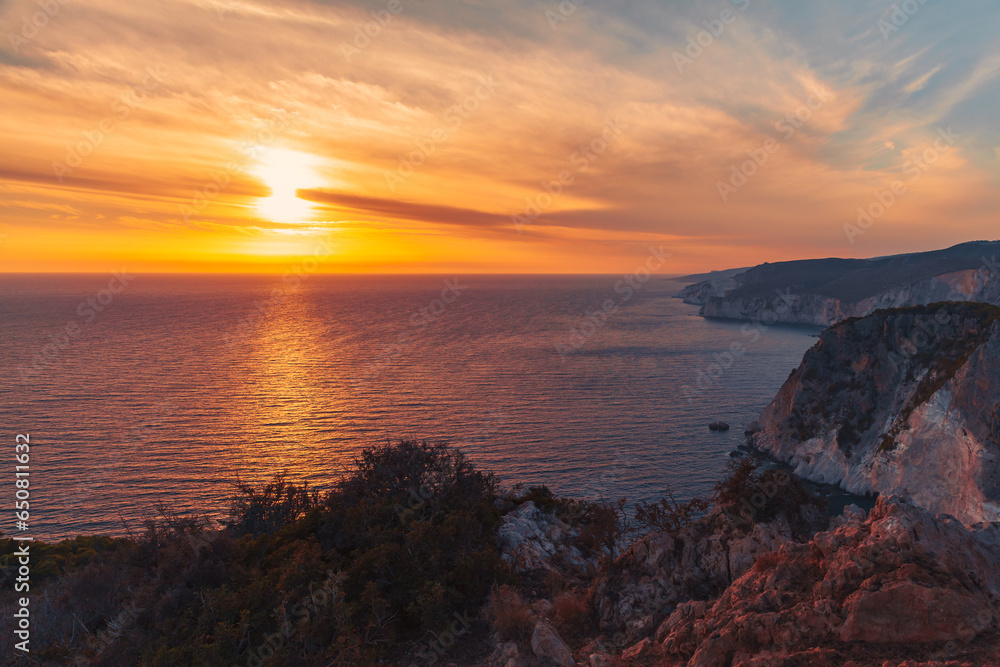 Colorful sunset at Cape Keri, Greek island Zakynthos Colorful sunset at Cape Keri, Greek island Zakynthos
