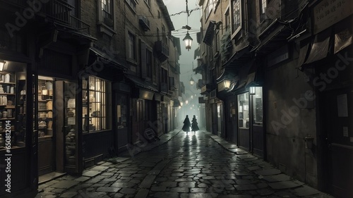 Evoke the eerie and evocative atmosphere of wandering through the labyrinthine streets of a city. Created with generated ai technology 