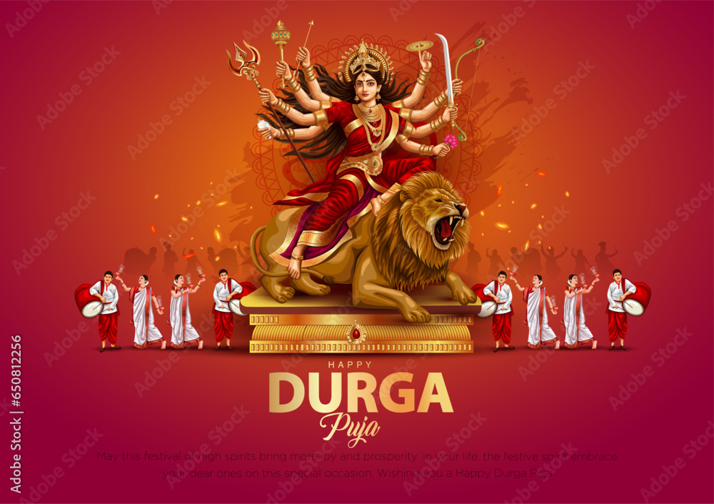 custom made wallpaper toronto digitalIndian God shri Druga in Happy Durga Puja Subh Navratri red background. vector illustration design