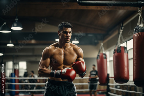 A boxer training in a gym. Generative AI. © Adri Zen