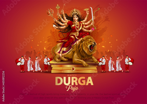 Indian God shri Druga in Happy Durga Puja Subh Navratri red background. vector illustration design