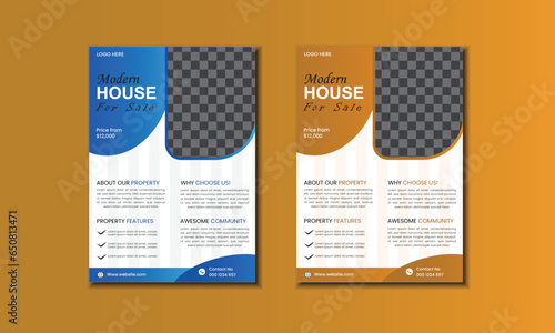 Modern real estate flyer, brochure design template, clean and minimal colorful flyer template. photo
