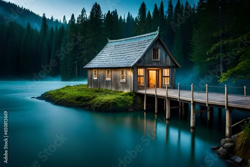 wooden house on the lake © Hammad