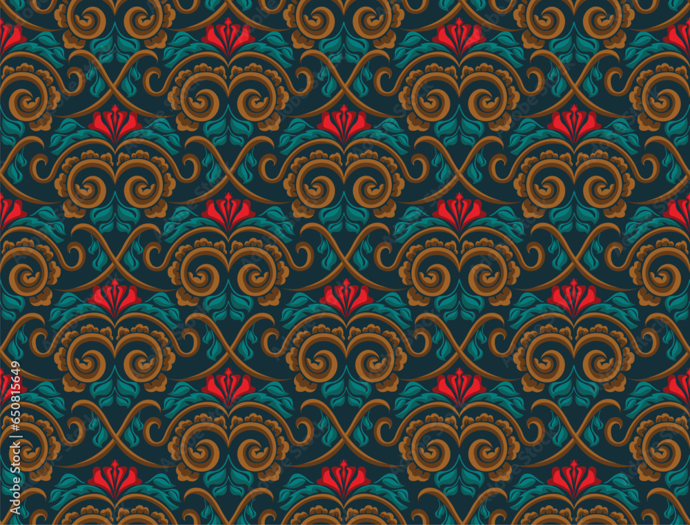 The pattern of beautiful floral motifs is seamless, neatly arranged without being continuous
The pattern of beautiful floral motifs is seamless, neatly arranged without being continuous