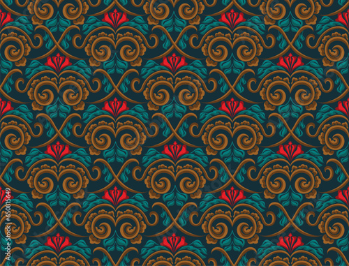 The pattern of beautiful floral motifs is seamless, neatly arranged without being continuous 