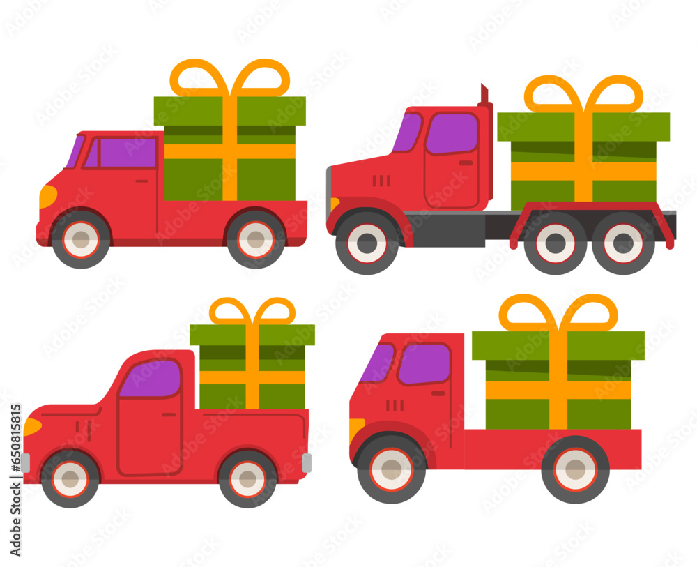 Christmas Delivery Truck. Happy New Year Decoration.Merry Christmas Holiday. Flat Vector Illustration. Christmas Delivery Truck. Happy New Year Decoration.Merry Christmas Holiday. Flat Vector Illustration.