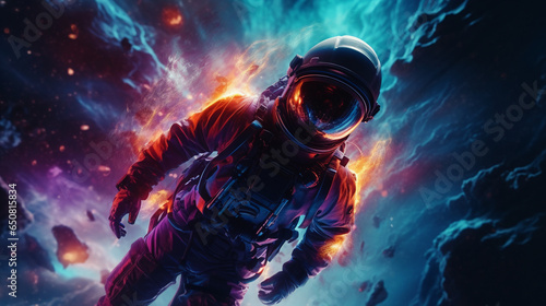 astronaut and galaxy storm vortex  neon painting dark galaxy bacground