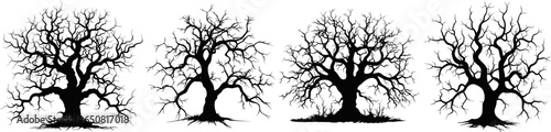 Collection of trees. Concept cartoon tree in different. Halloween elements set. Vector clipart illustration isolated on white background.