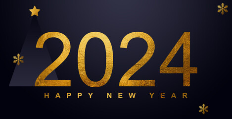Happy new year 2024 design with shiny golden numerals. Surrounded by luxurious gold glitter. Premium vector design for banners, posters and celebration greetings.