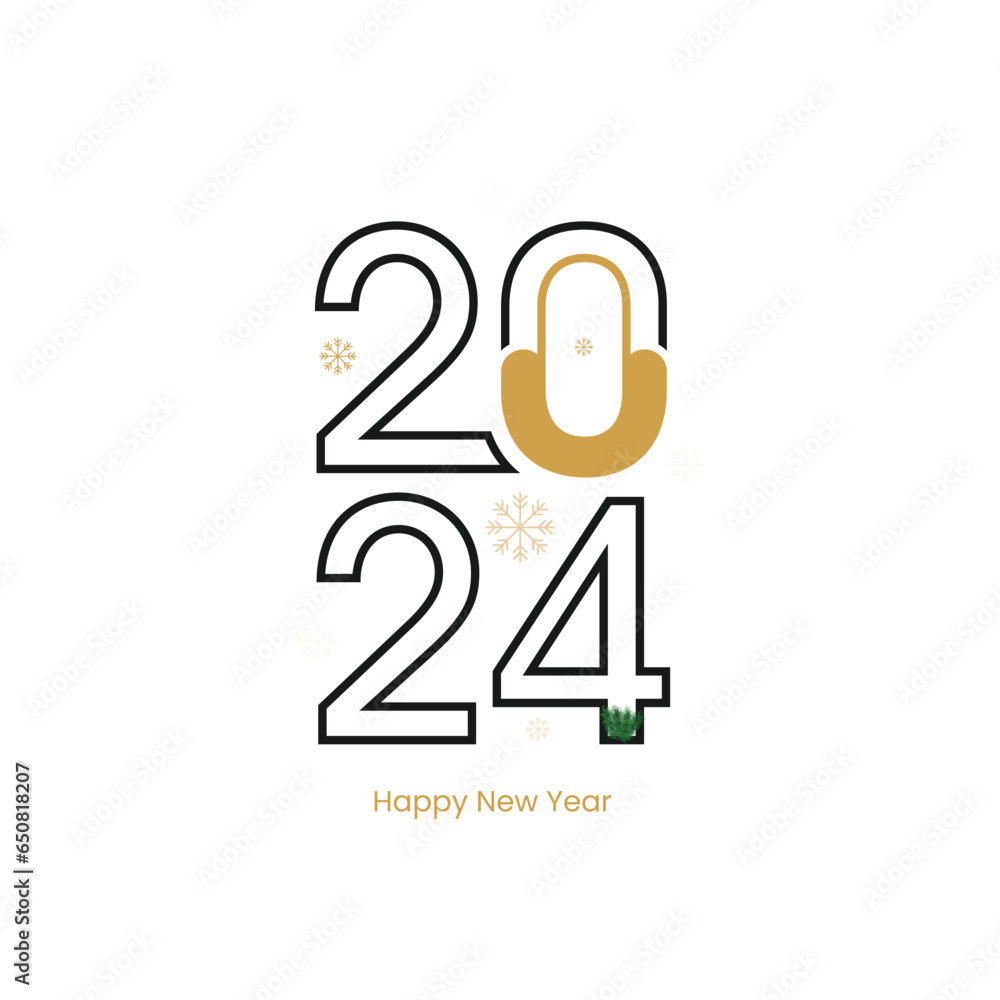 2024 silver and gold numbers hanging on white background. Vector