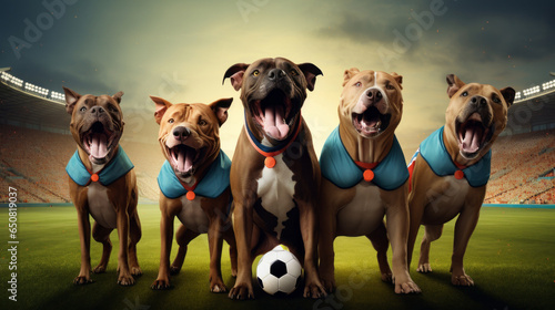 Team pit bull dogs play soccer  © takkan