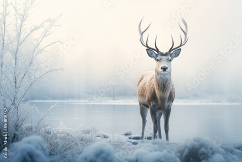 Reindeer standing in a snowy landscape © thejokercze