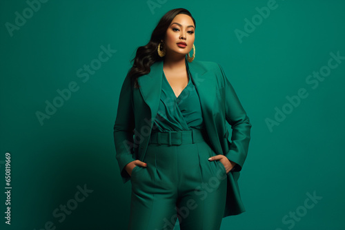 Plus size woman female model studio stylish fashion posing. Generative AI