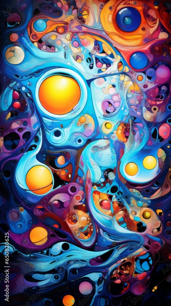 An abstract painting with vibrant colors and dynamic brushstrokes