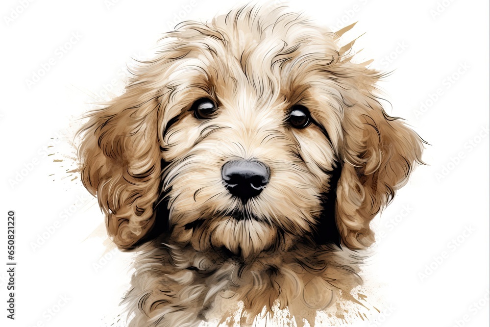 Adorable Goldendoodle Dog Breed Illustration on White Background - Featuring a Cute Puppy Canino - obrazy, fototapety, plakaty 
