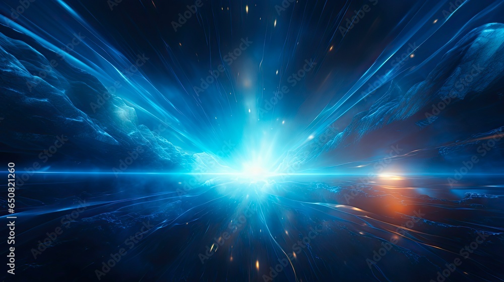 Artistic Lens Flares for Beautiful Photography. Blue and Black Background with Bright Beams for Anamorphic Effect
