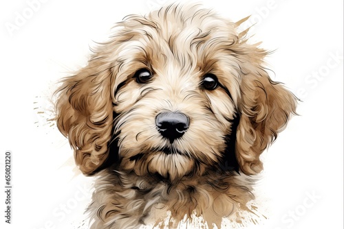 Adorable Goldendoodle Dog Breed Illustration on White Background - Featuring a Cute Puppy Canino
