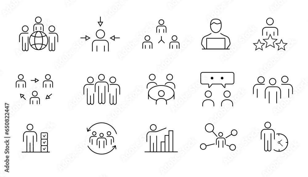 Business People set of web icons in line style. Teamwork in business management icons. 