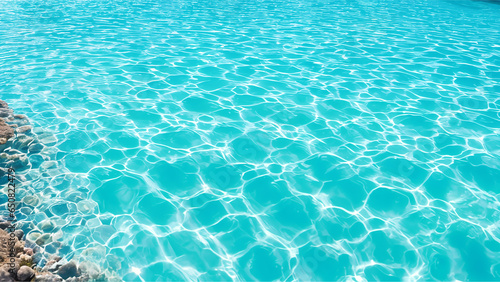 Turquoise bright water surface with sun refection in swimming pool. Relaxation background