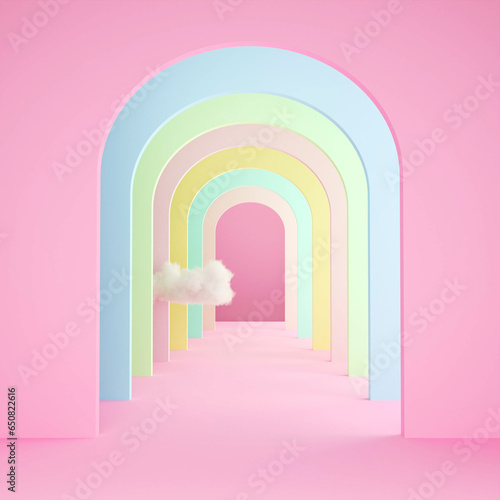 colorful hallway doors and cloud minimal architecture 3d render