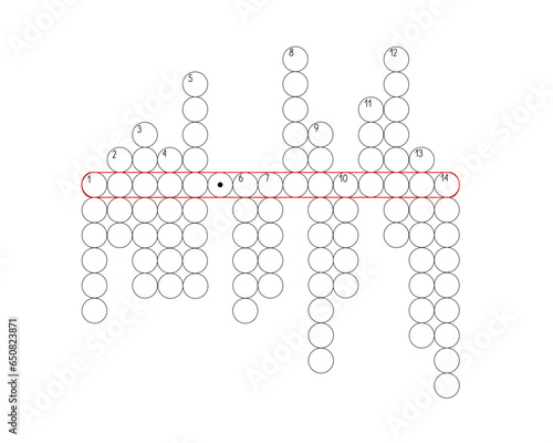 Blank crossword puzzle grid, empty template circles to fill in for riddle, educational or leisure game, ready to be used for making any word puzzle
