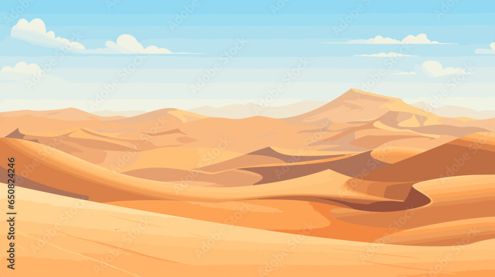 Desert sandy landscape, sunny day. Desert dunes vector background.