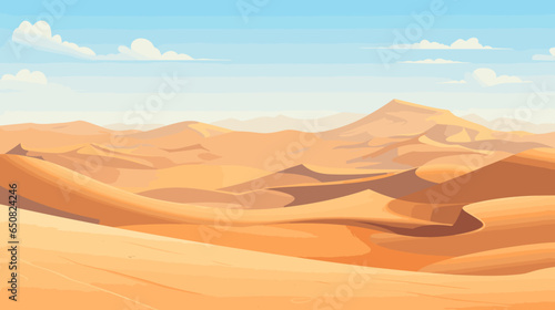 Desert sandy landscape, sunny day. Desert dunes vector background.
