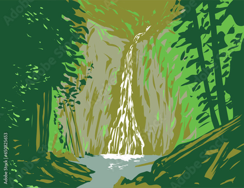 WPA poster art of Madison Falls near Port Angeles in Olympic National Park,  Washington State, United States done in works project administration or federal art project style.
 photo