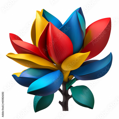   Colorful Magnolia Flower Illustration in Red Blue and Yellow