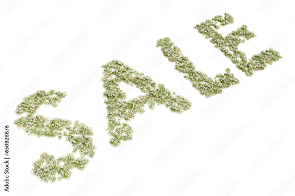 sale text made of plants, 3D rendering with transparent background