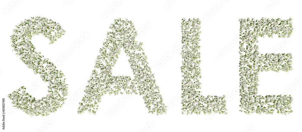 sale text made of plants, 3D rendering with transparent background sale text made of plants, 3D rendering with transparent background