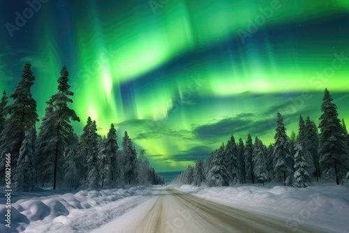 Winter's Celestial Dance: Northern Lights Magic © AIproduction