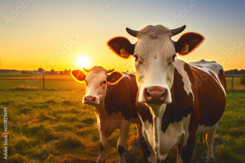 Tranquil Pastoral Scene: Cows in the Setting Sun