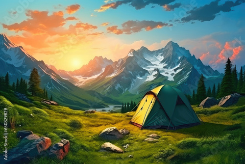 Summer Evening at the Mountain Campsite © AIproduction