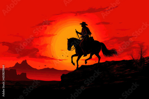 Horse Rider at Sunset © AIproduction