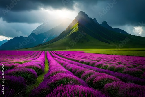 lavender field in the mountains generated by ai technology