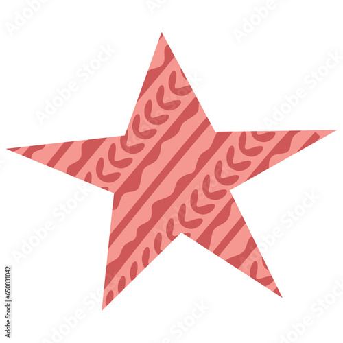 Vector geometric Knit Star ornament. Christmas pattern isolated on white background. Red textile patchwork. Best for web, print, Christmas decoration, Winter design element for Postcard, Card, Flyer
