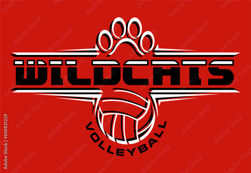 wildcats volleyball team design with paw print and ball for school