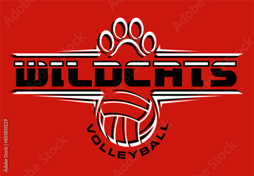 wildcats volleyball team design with paw print and ball for school, college or league sports
