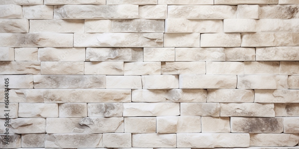 Obraz premium Rock stone brick tile wall aged texture detailed pattern background in yellow cream beige color