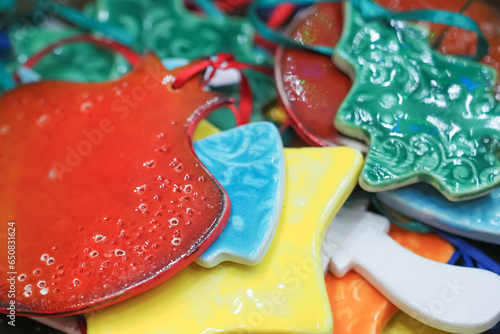 Flat ceramic toys for Christmas tree decoration, New Year toys