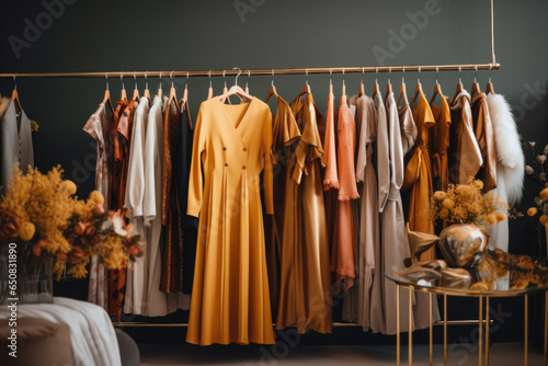 Fashionable women's clothes in a boutique store