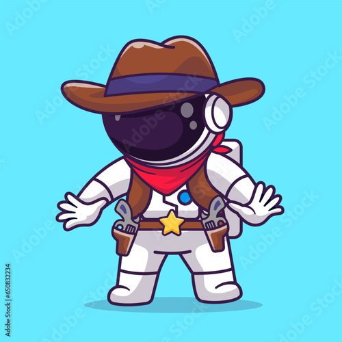 Cute Astronaut Cowboy Cartoon Vector Icon Illustration.
Science Technology Icon Concept Isolated Premium Vector.
Flat Cartoon Style