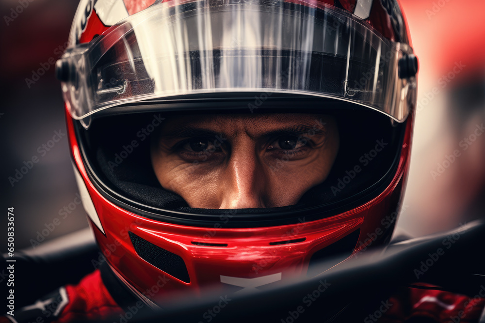 Formula 1 driver in their helmet and race suit Formula 1 driver in their helmet and race suit