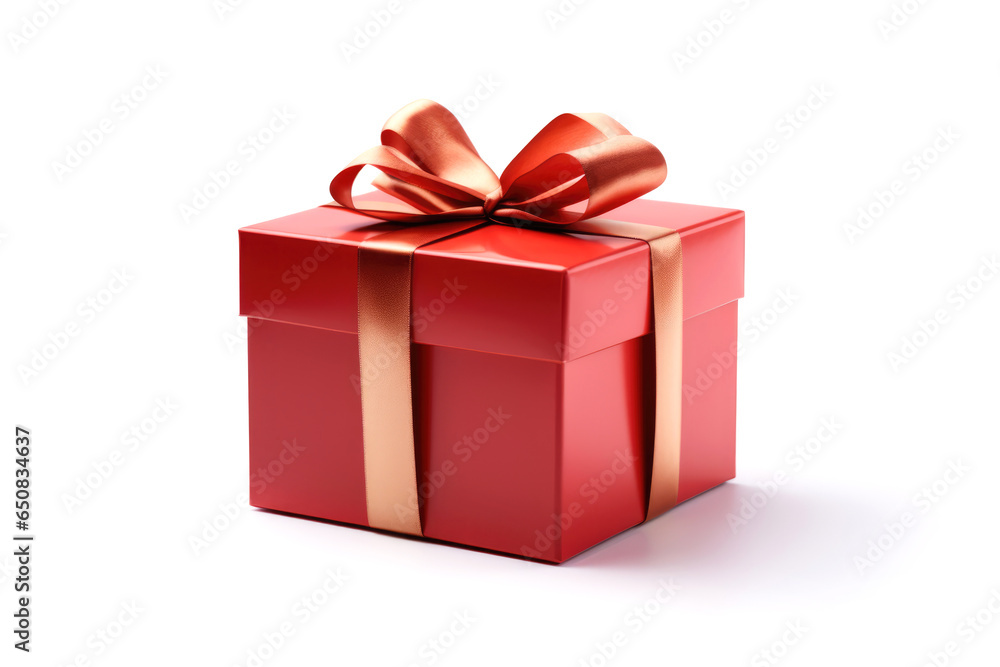 Fototapeta premium Red gift box with ribbon on white background