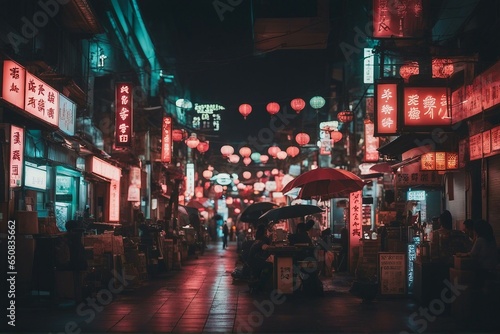 Night in an Asian street of an overpopulated metropolis